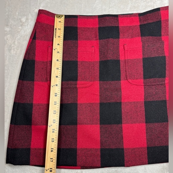 J.Crew Factory Wool Blend Harvest Plaid Buffalo Red Black Mini Skirt Size 12 - Picture 8 of 16